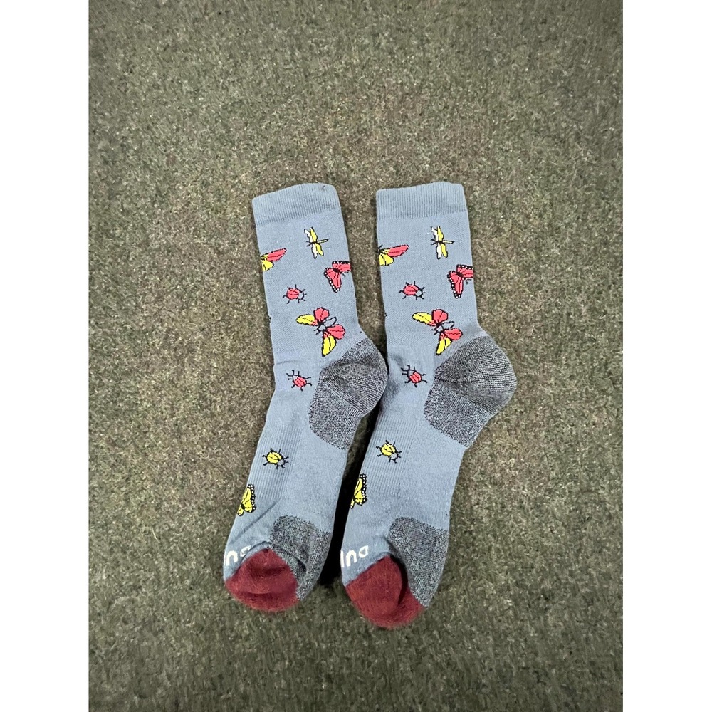 Duluth Trading Co Stay Put Performance Crew Socks Women L(9-12) Blue Bug Insect